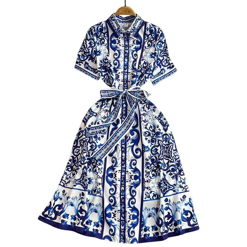 Damen Hemdkleid mit Floralem Druck und Taillierbarem Bindegürtel Heidi-Mode - Image 5