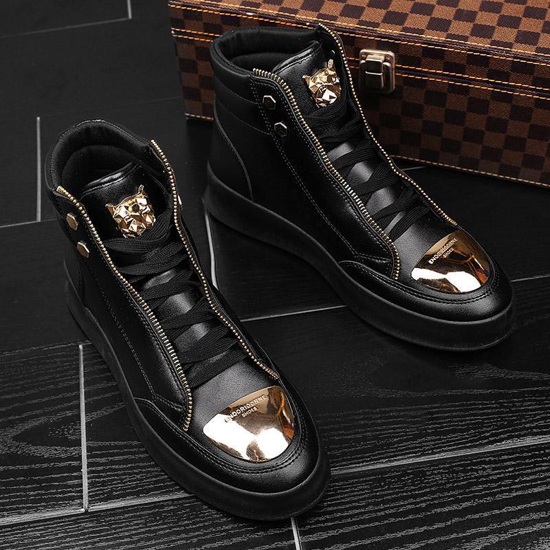 Damen High-Top Sneakers mit goldenen Details und Reißverschluss von Heidi Mode - Image 2