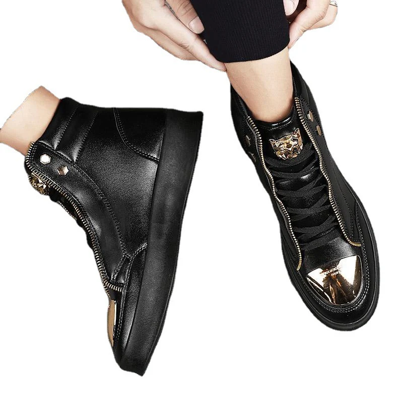 Damen High-Top Sneakers mit goldenen Details und Reißverschluss von Heidi Mode - Image 5
