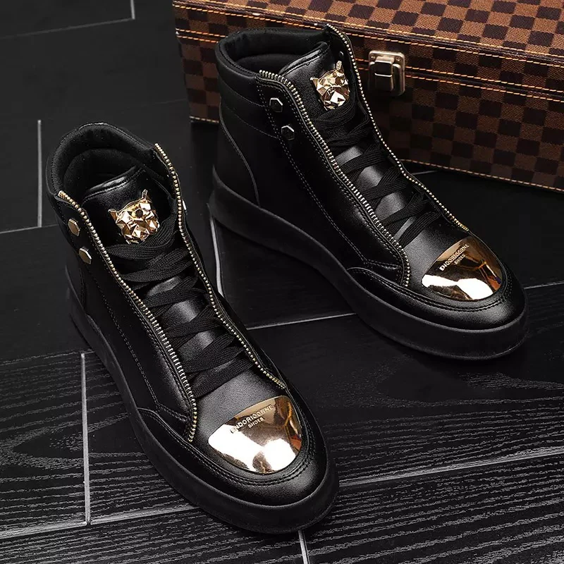 Damen High-Top Sneakers mit goldenen Details und Reißverschluss von Heidi Mode - Image 8