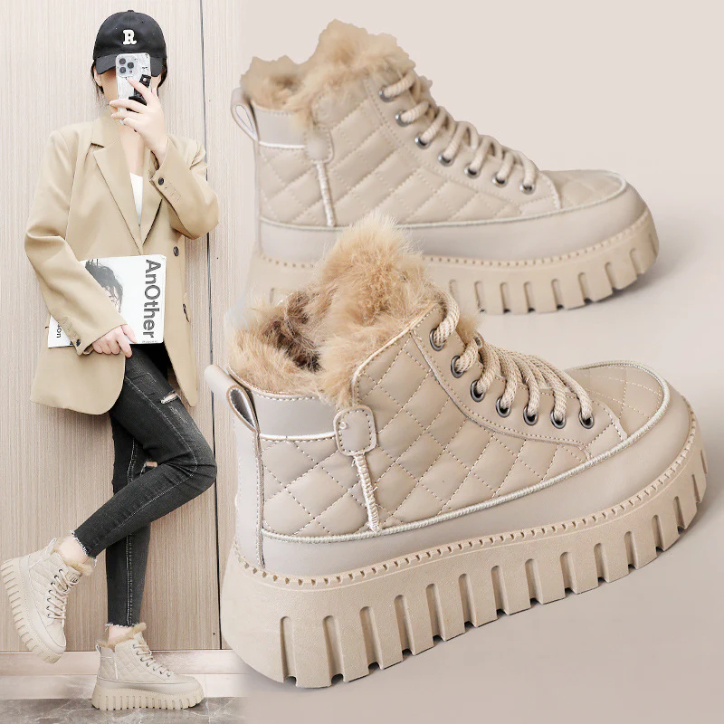Damen High-Top Sneakers mit luxuriösem Kunstfellkragen und rutschfester Sohle Heidi Mode - Image 2