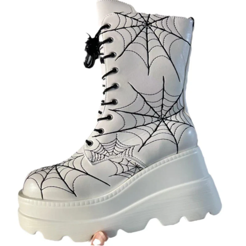 Damen High-Top Stiefel mit modischem Spinnen-Netz-Design und komfortabler Plateausohle Heidi Mode - Image 5