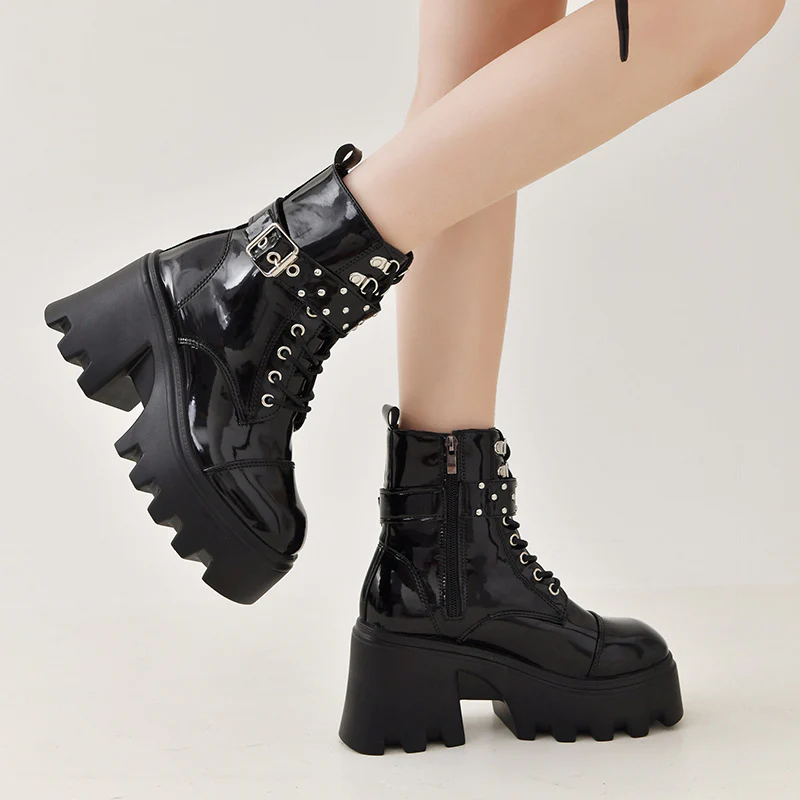 Damen High-Top Stiefeletten mit modischem Schnallen-Detail und robustem Plateau Heidi Mode - Image 2