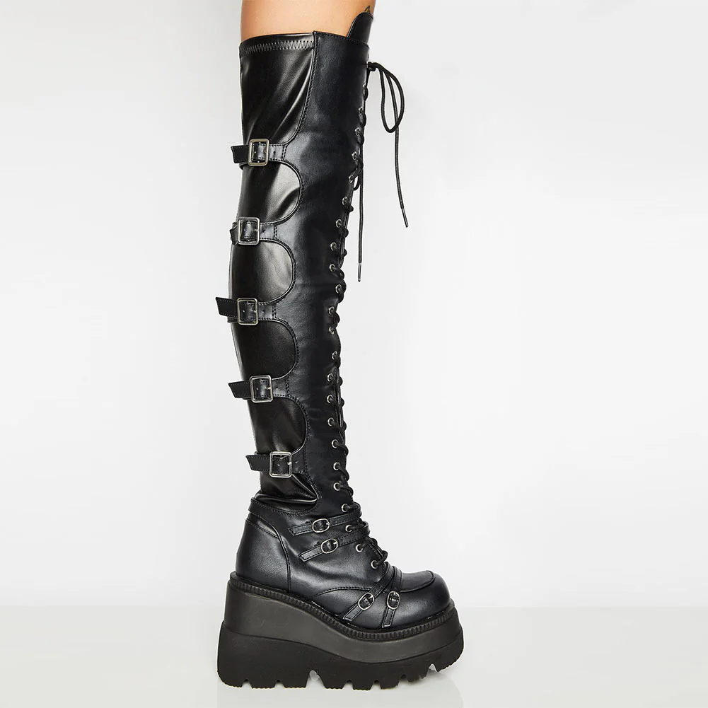 Damen Hochformatige Plateau-Stiefel mit modischem Reißverschluss und Schnür-Design Heidi Mode - Image 2