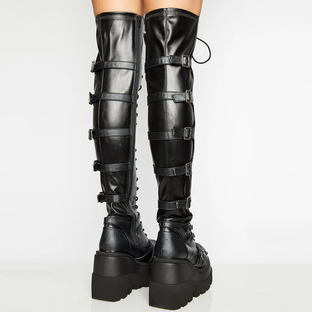 Damen Hochformatige Plateau-Stiefel mit modischem Reißverschluss und Schnür-Design Heidi Mode - Image 3