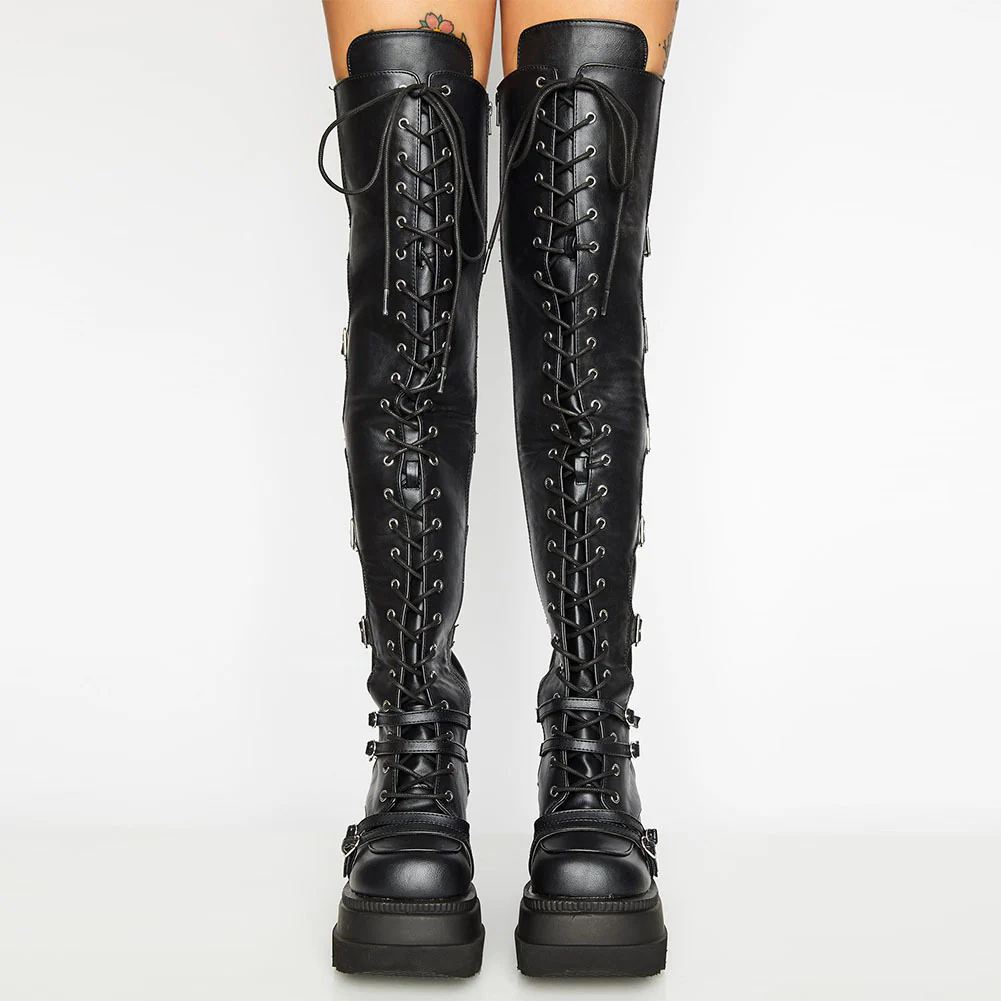 Damen Hochformatige Plateau-Stiefel mit modischem Reißverschluss und Schnür-Design Heidi Mode - Image 4