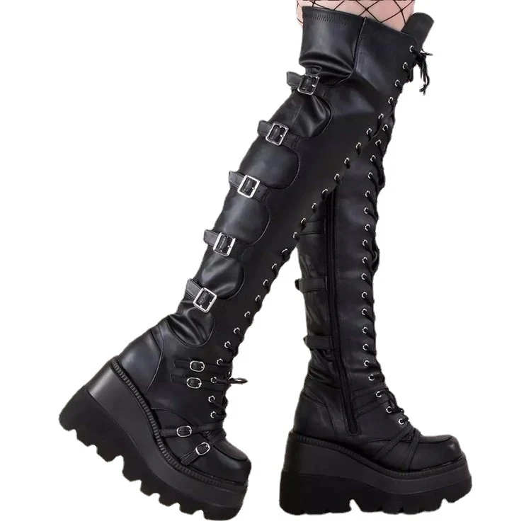 Damen Hochformatige Plateau-Stiefel mit modischem Reißverschluss und Schnür-Design Heidi Mode - Image 5