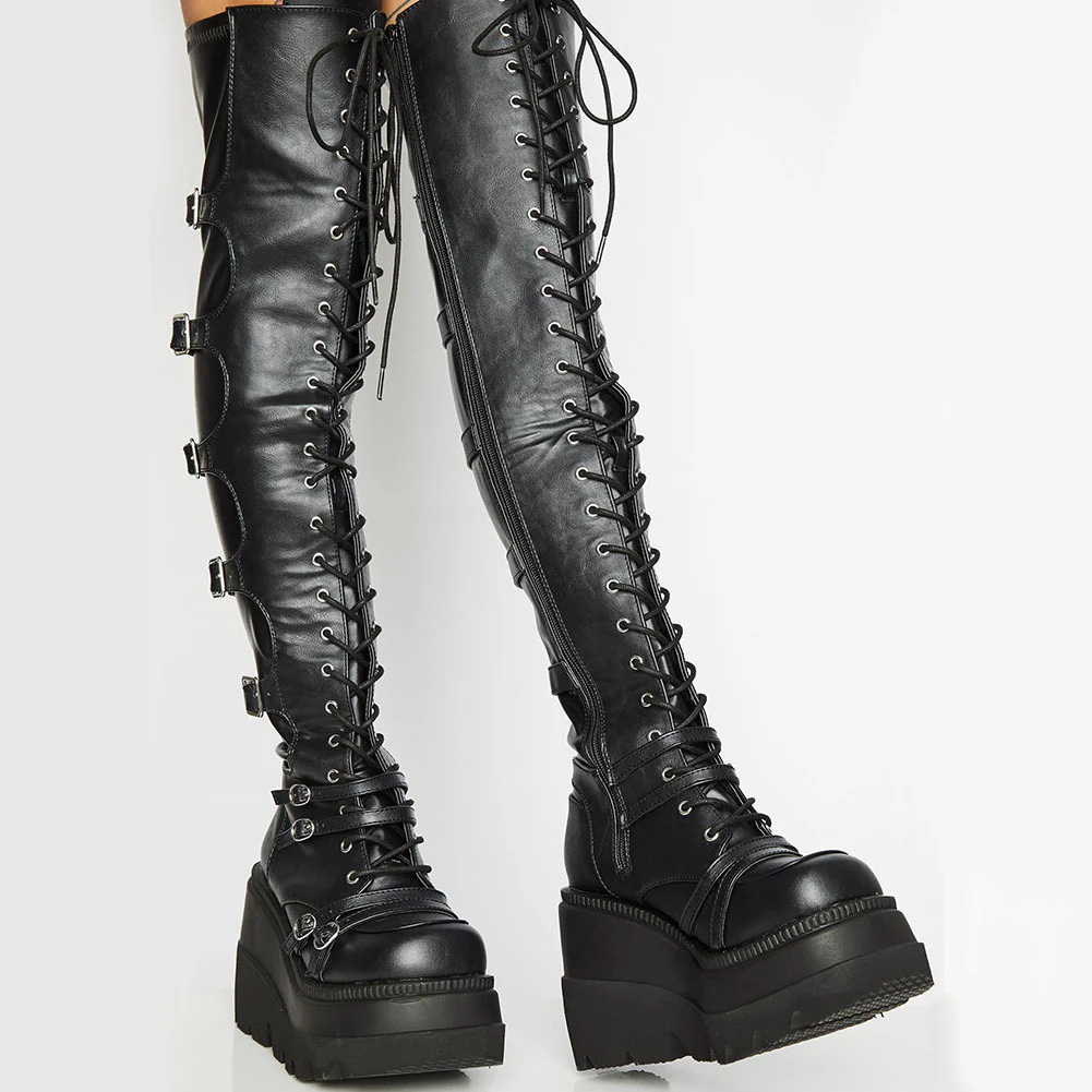 Damen Hochformatige Plateau-Stiefel mit modischem Reißverschluss und Schnür-Design Heidi Mode - Image 6