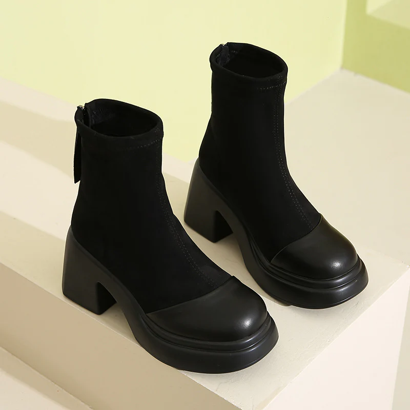 Damen Hochfront Stiefeletten mit modischem Blockabsatz und elastischem Material Heidi Mode - Image 6