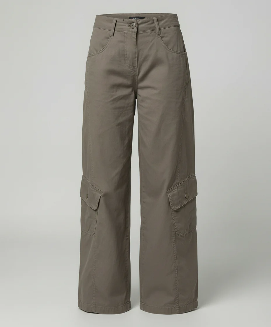 Damen hochgeschnittene Cargo-Hose mit weitem Bein, aufgesetzten Klappentaschen und Ziernähten Heidi-Mode - Image 5