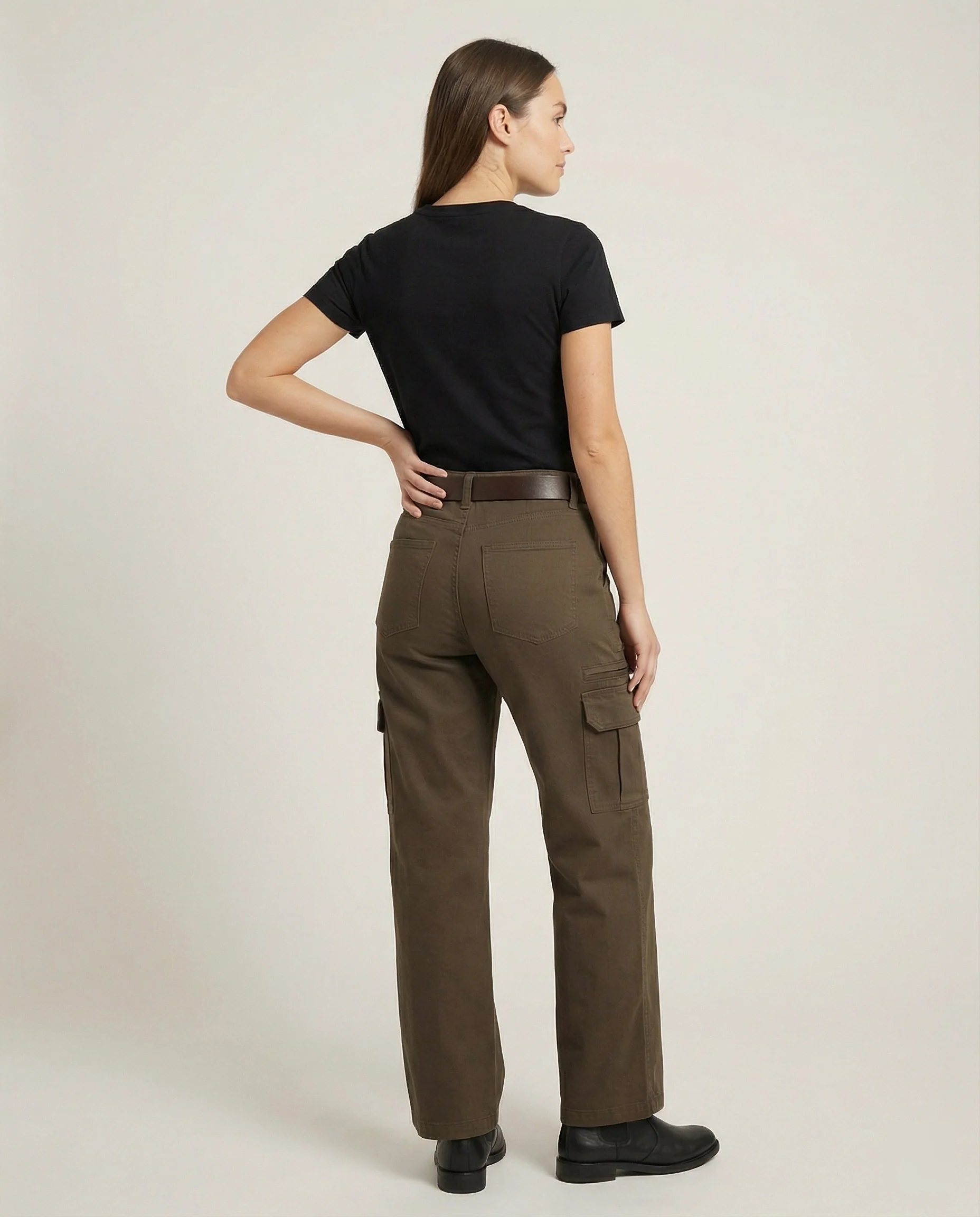 Damen hochgeschnittene Cargohose mit weitem Bein, mehrlagigen Kniepaneelen und verstellbaren Beinlaschen Heidi-Mode - Image 4