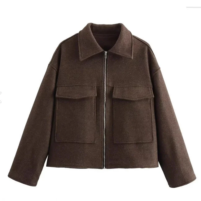 Damen Hochschneiderte Jacke mit Praktischen Pattentaschen und Weichem Wollmix Heidi-Mode - Image 2