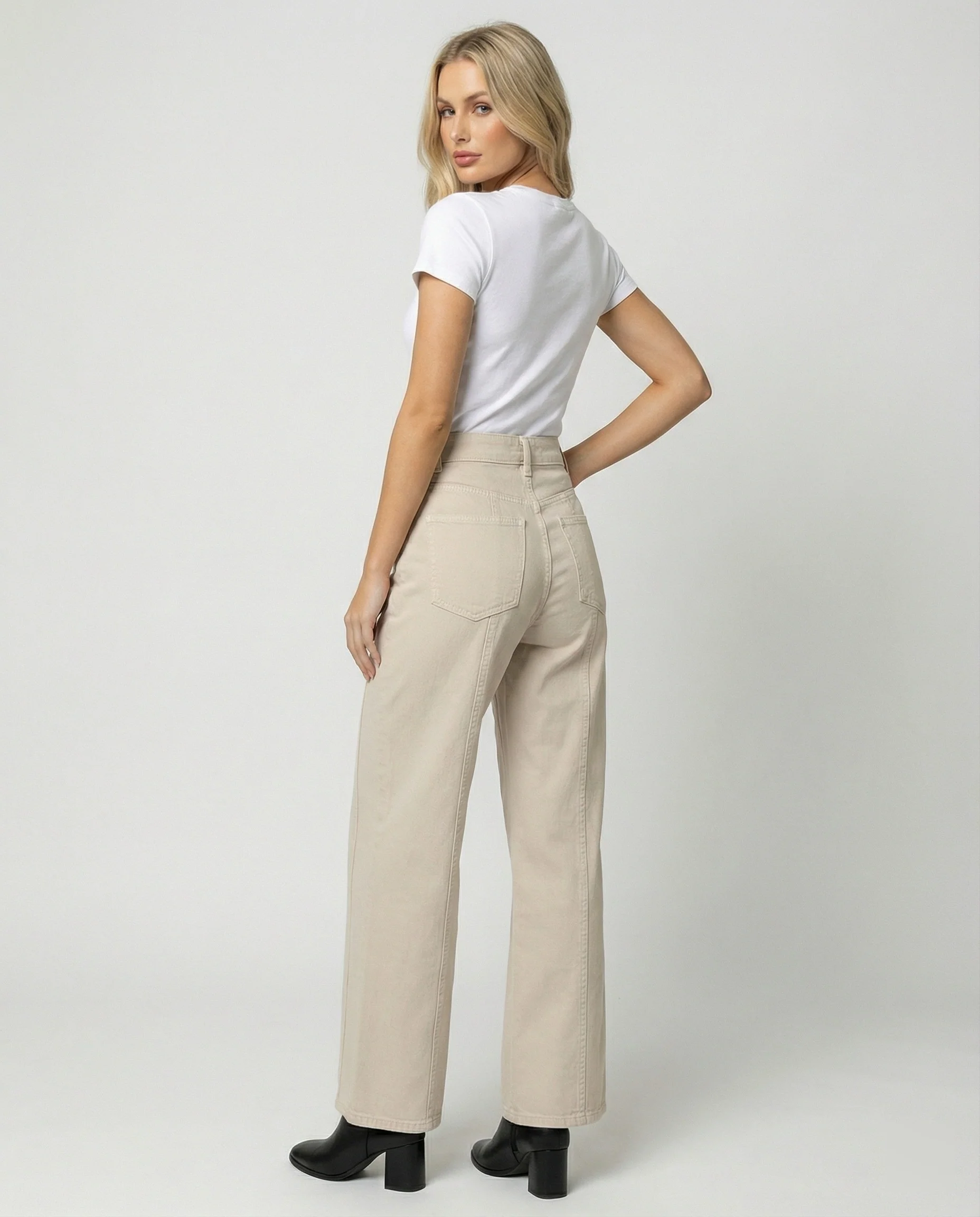 Damen hochtaillierte extraweite Palazzohose mit vertikalen Ziernähten und Bügelfalten Heidi-Mode - Image 4
