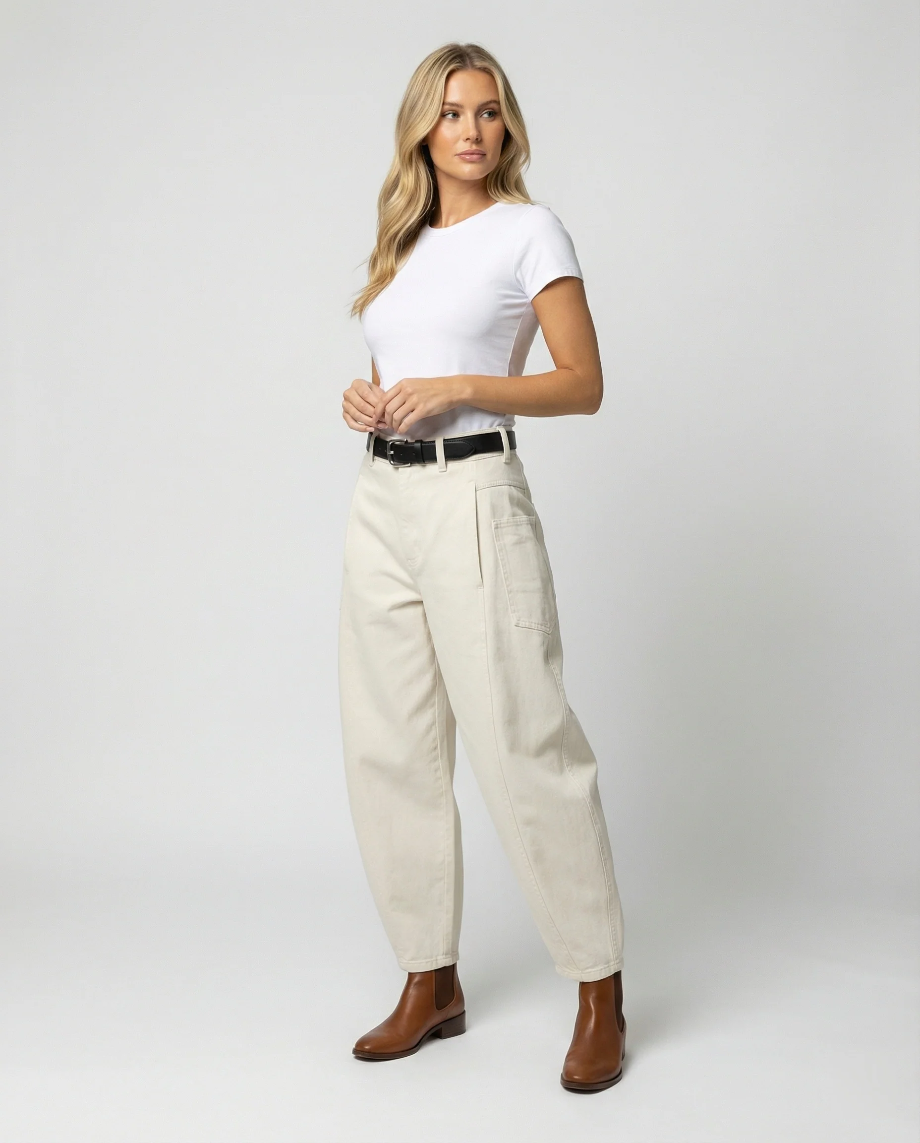Damen hochtaillierte extraweite Twill-Hose mit großen aufgesetzten Taschen und Kellerfalten Heidi-Mode - Image 2