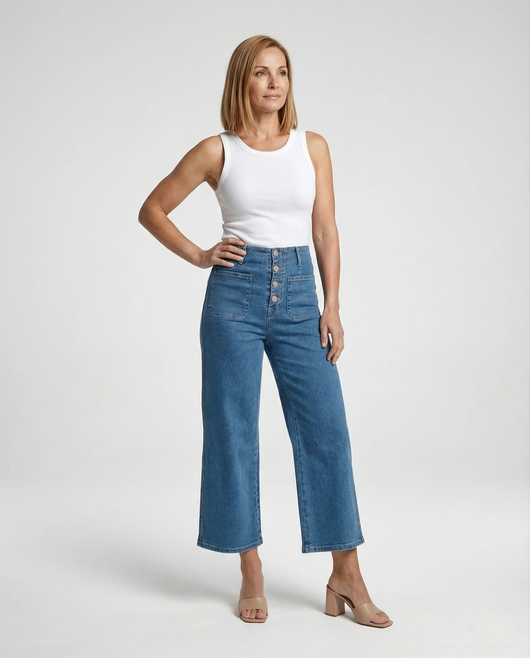 Damen High-Waist Jeans mit weitem Bein