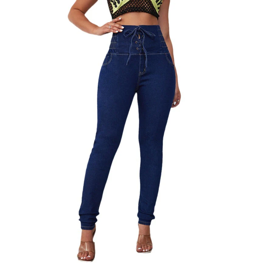 Damen Hochtaillierte Jeans mit verstellbarem Kordelzug und taillierter Passform Heidi-Mode - Image 5