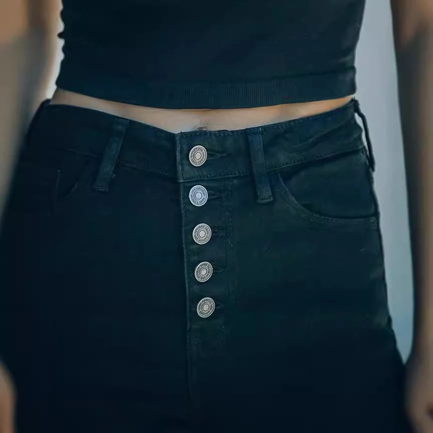 Damen Hochtaillierte Skinny Jeans mit knöpfbarem Bund und figurbetontem Schnitt Heidi-Mode - Image 4