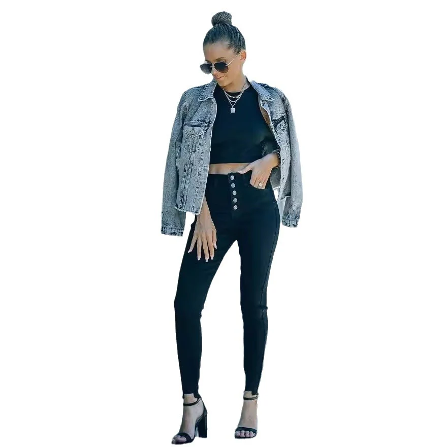 Damen Hochtaillierte Skinny Jeans mit knöpfbarem Bund und figurbetontem Schnitt Heidi-Mode - Image 5