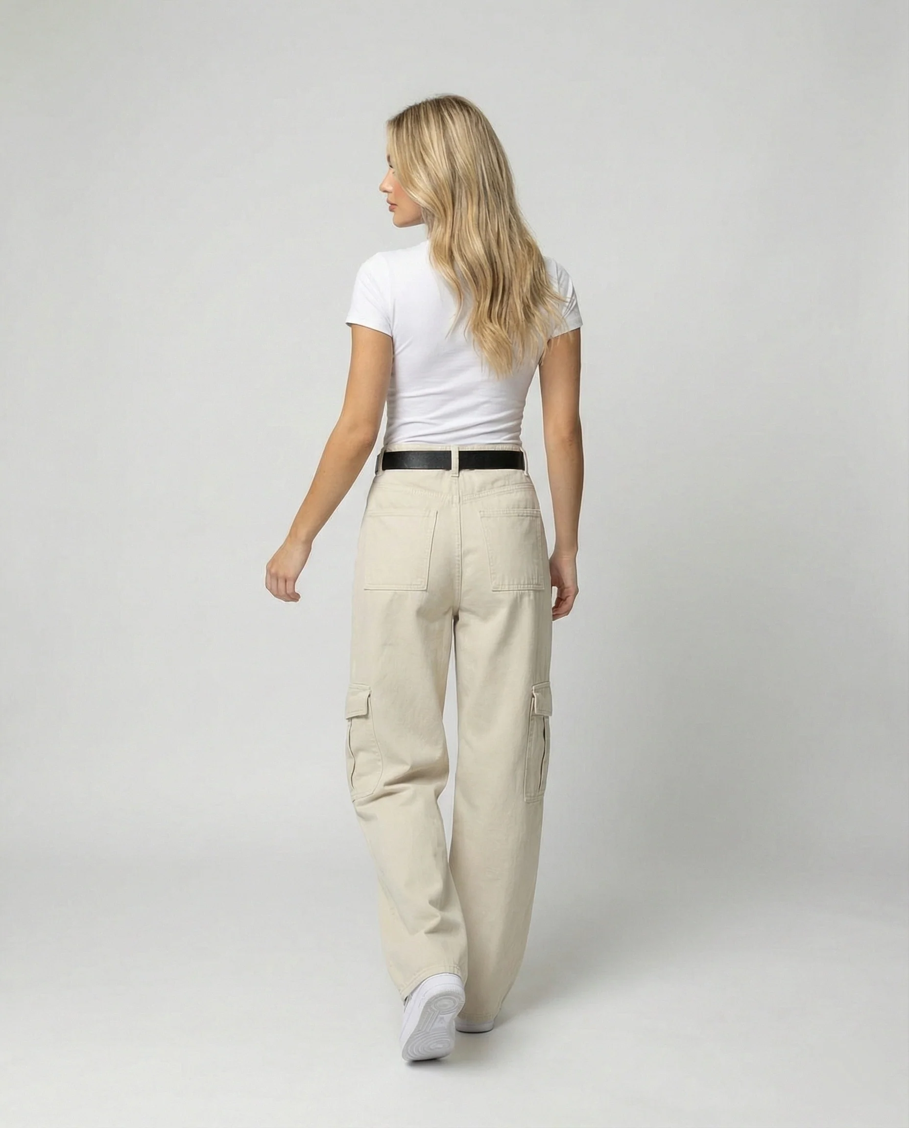 Damen hochtaillierte weit geschnittene Cargo-Hose mit extra weitem Bein, großen Klappentaschen und Gürtelschlaufen Heidi-Mode - Image 4