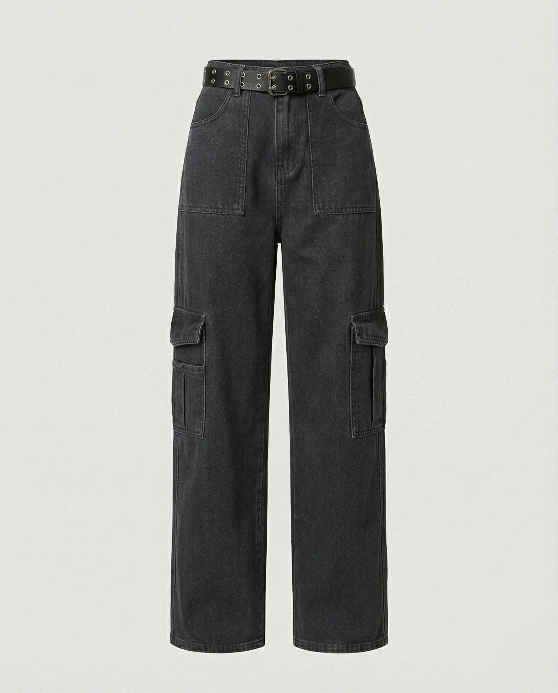 Damen hochtaillierte weit geschnittene Cargo-Hose mit extra weitem Bein, großen Klappentaschen und Gürtelschlaufen Heidi-Mode - Image 6