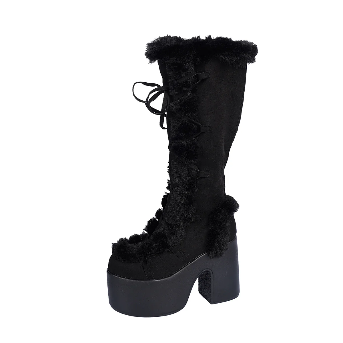 Damen Hohe Plateau Stiefel mit kuscheligem Kunstfell und modischem Schnürdesign Heidi Mode - Image 6