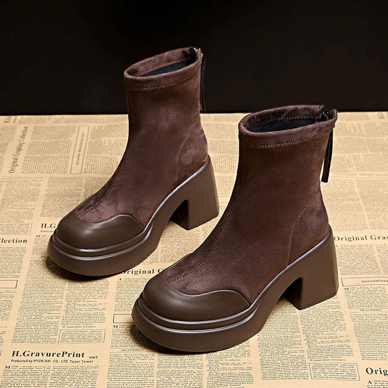 Damen Hohe Plateau-Stiefeletten aus velourslederlook Heidi Mode - Image 2