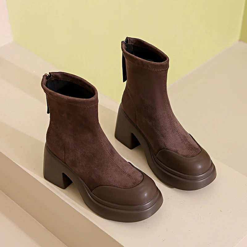 Damen Hohe Plateau-Stiefeletten aus velourslederlook Heidi Mode - Image 6