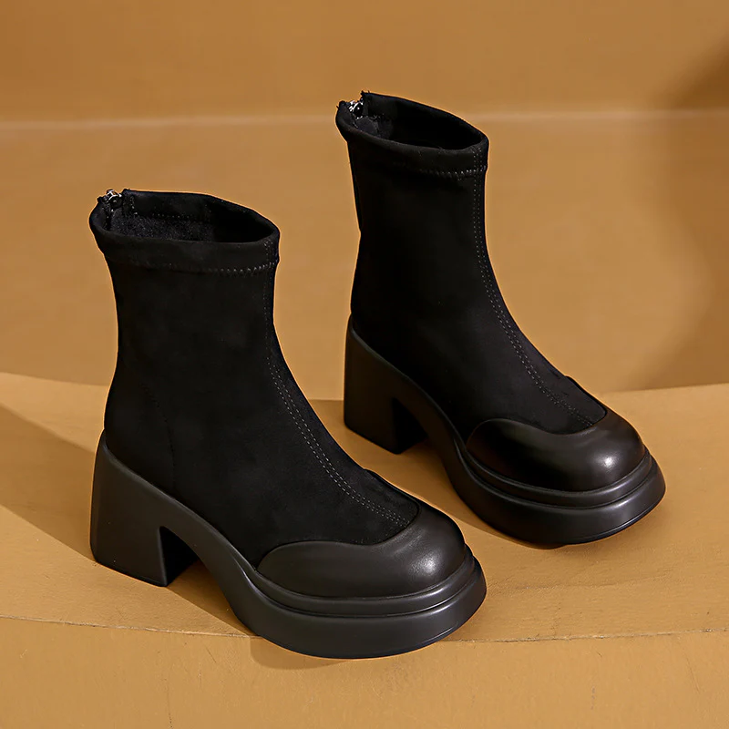 Damen Hohe Plateau-Stiefeletten aus velourslederlook Heidi Mode - Image 7