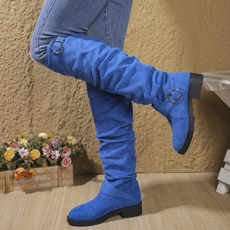 Damen hohe Stiefel mit modischem Rüschen-Design und dekorativem Riemen Heidi Mode - Image 10