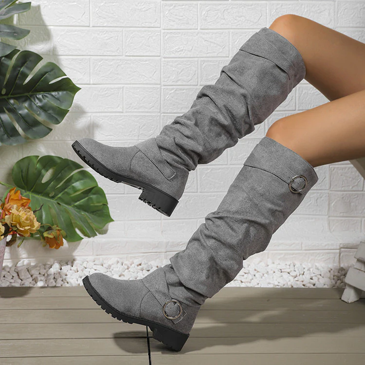Damen hohe Stiefel mit modischem Rüschen-Design und dekorativem Riemen Heidi Mode - Image 11