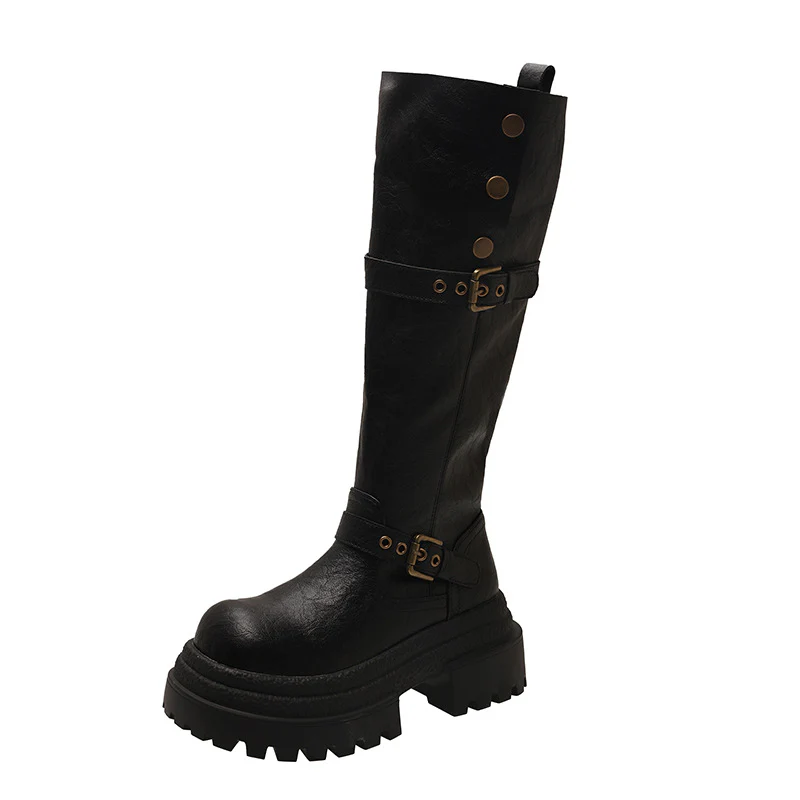 Damen hohe Stiefel mit modischem Schnallendesign und robustem Sohlenprofil Heidi Mode - Image 5