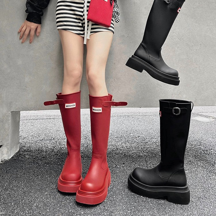 Damen Hohe Stiefel mit modischer Schnalle und komfortablem Plateau Heidi Mode - Image 2