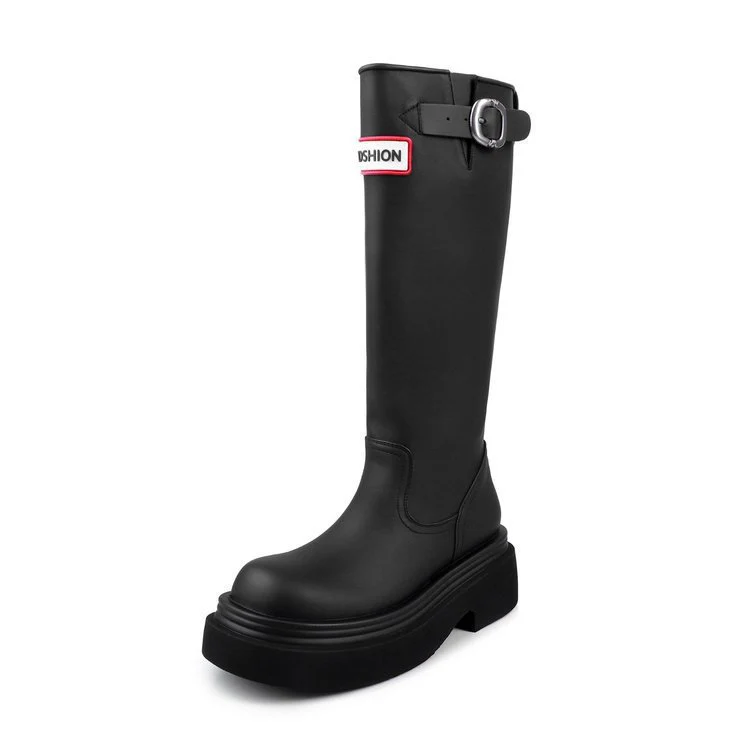 Damen Hohe Stiefel mit modischer Schnalle und komfortablem Plateau Heidi Mode - Image 5