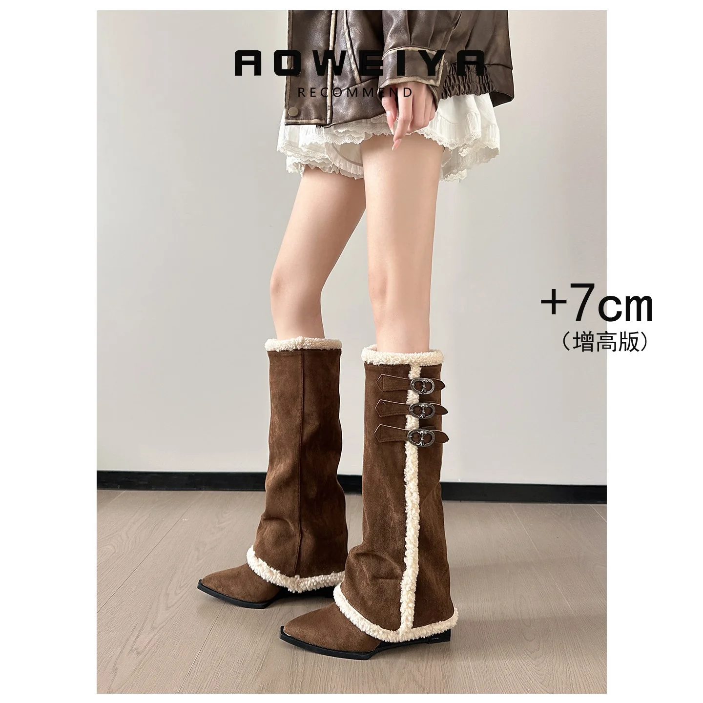 Damen hohe Stiefel mit weichem Kunstfellkragen und detaillierter Schnürfront Heidi Mode - Image 4
