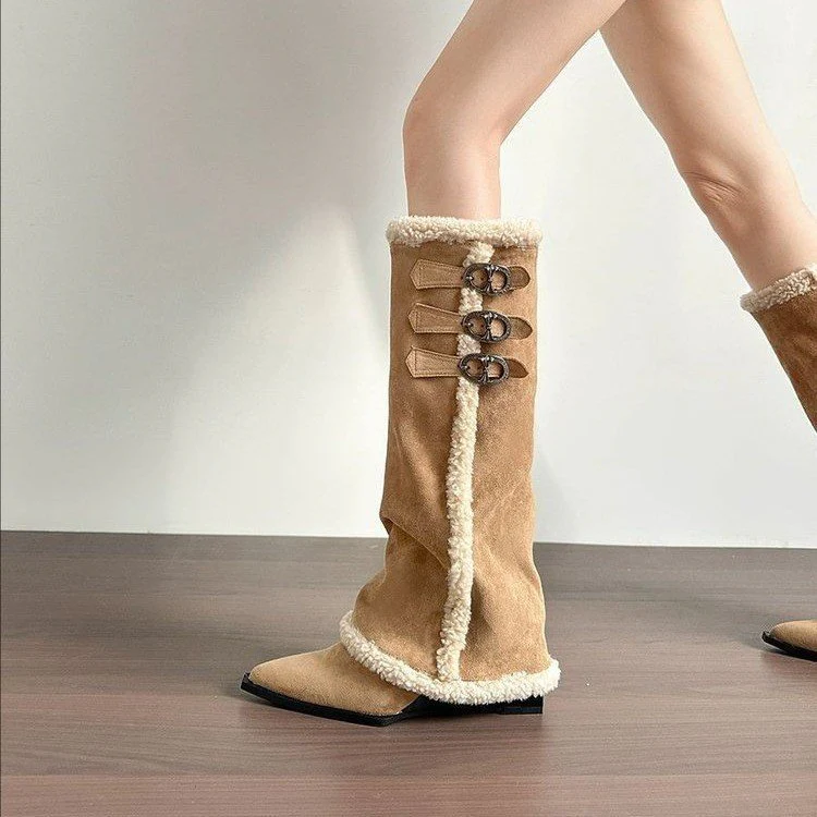 Damen hohe Stiefel mit weichem Kunstfellkragen und detaillierter Schnürfront Heidi Mode - Image 7