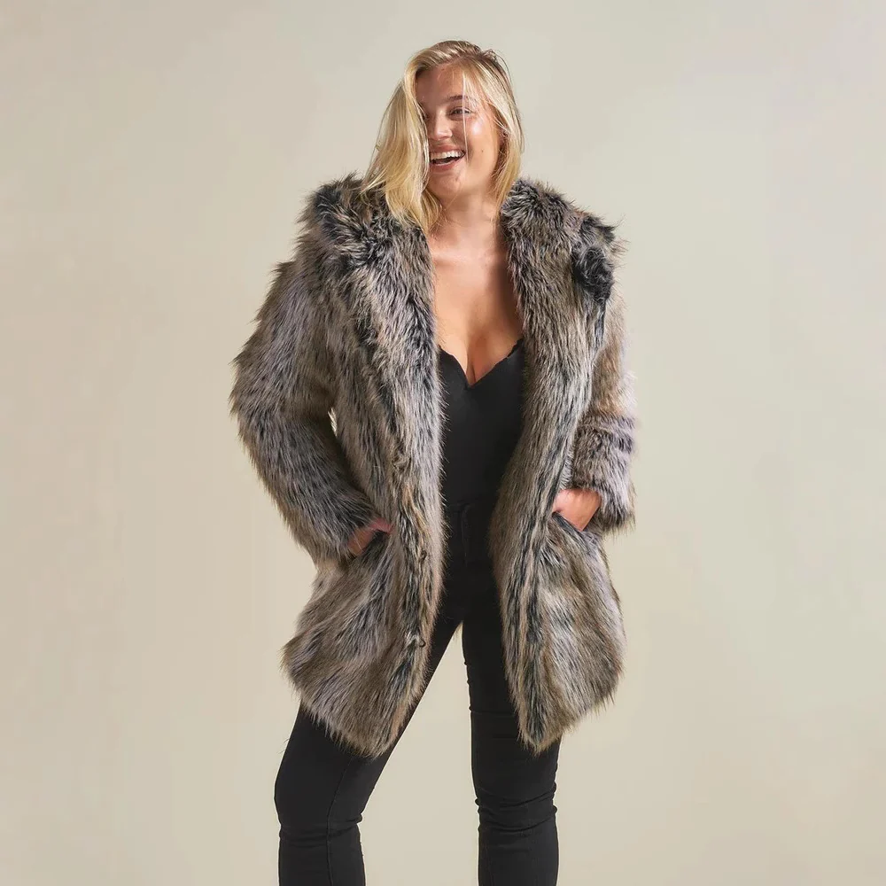 Damen Hooded Faux-Fur-Mantel mit Ohrenschützer Heidi-Mode - Image 3