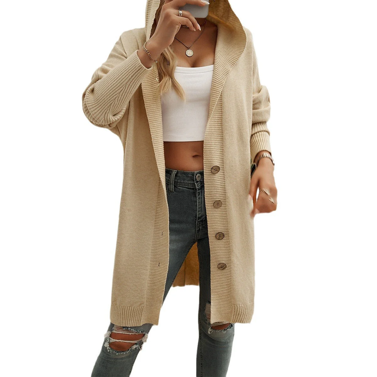 Damen Hoodie-Kardigan mit Knopfdetail und Lässigem Schnitt Heidi-Mode - Image 5