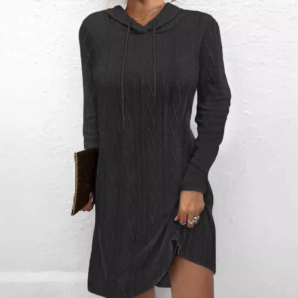 Damen Hoodie-Kleid mit Struktur und Seitlichem Schlitz Heidi-Mode - Image 4