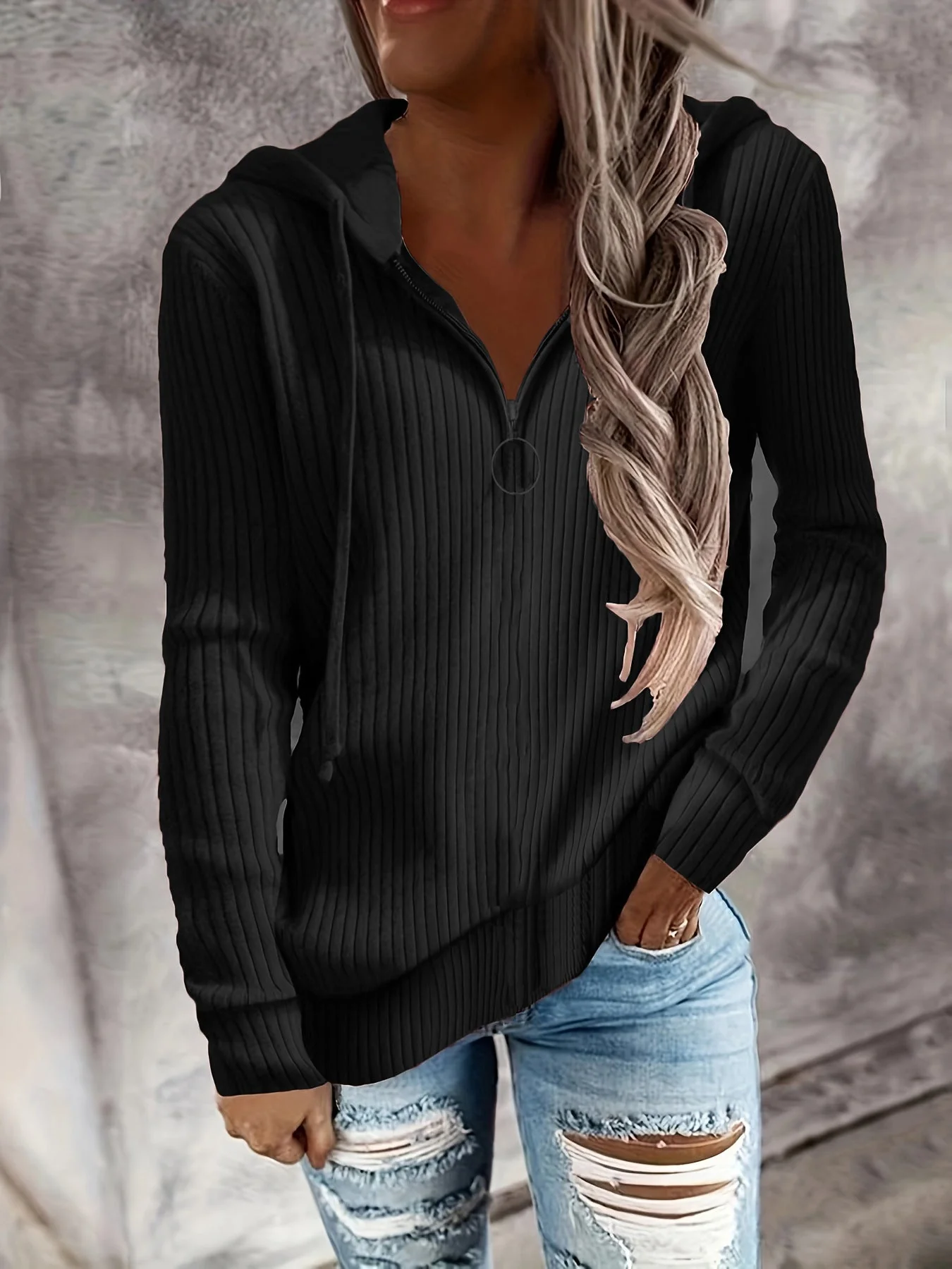Damen Hoodie mit Reißverschluss und Lässigem Rippenstrickdesign Heidi-Mode - Image 11