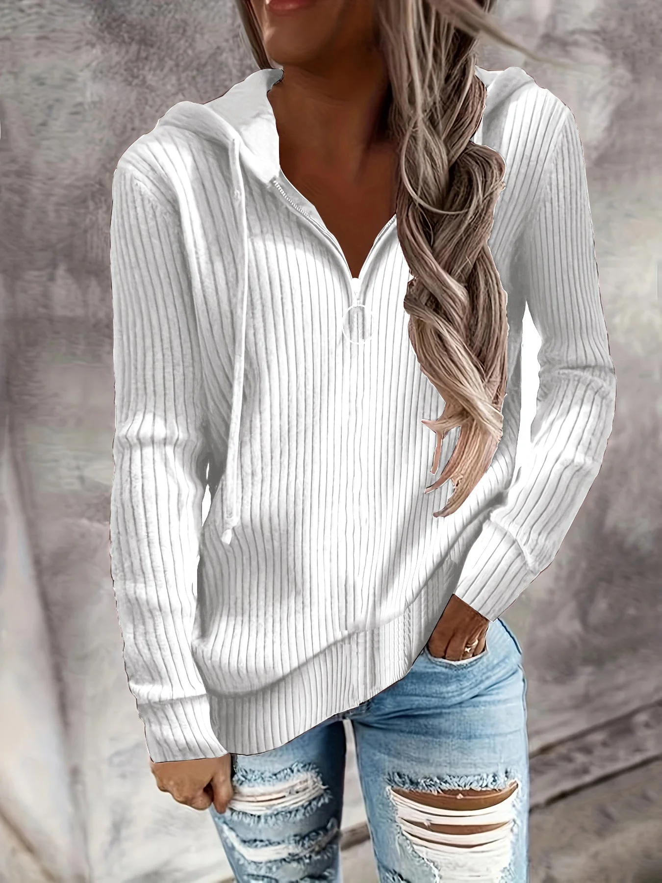 Damen Hoodie mit Reißverschluss und Lässigem Rippenstrickdesign Heidi-Mode - Image 6