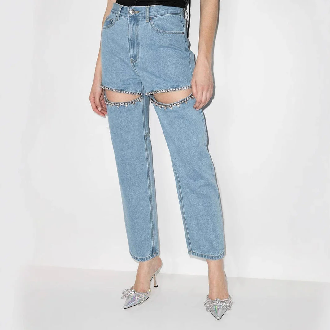 Damen Jeans mit Cut-Outs und Funkelnden Details Heidi-Mode - Image 2