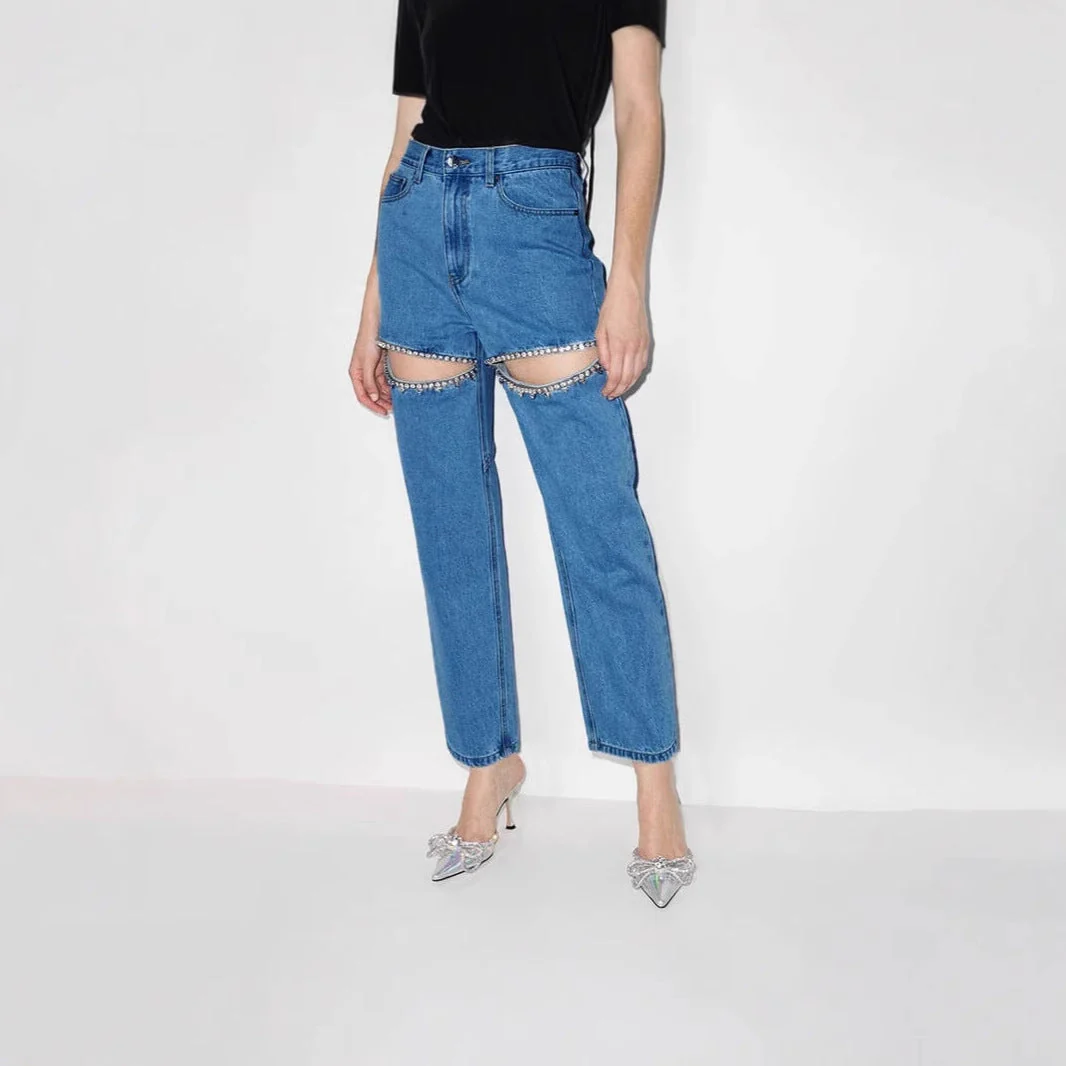 Damen Jeans mit Cut-Outs und Funkelnden Details Heidi-Mode - Image 3