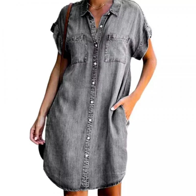 Damen Jeanshemdkleid mit Zwei Aufgesetzten Taschen und Knopfleiste Heidi-Mode - Image 2