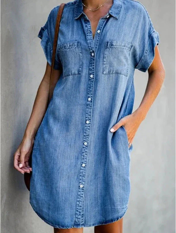 Damen Jeanshemdkleid mit Zwei Aufgesetzten Taschen und Knopfleiste Heidi-Mode - Image 6