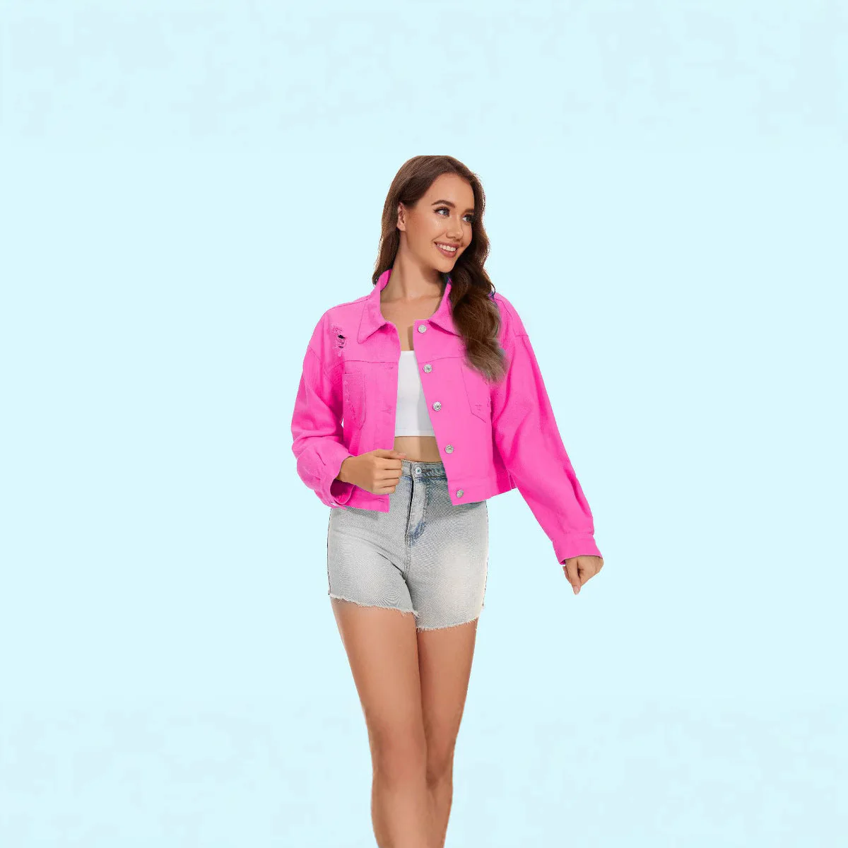 Damen Jeansjacke Im Lässigen Crop-Style mit Fransigen Details Heidi-Mode - Image 3