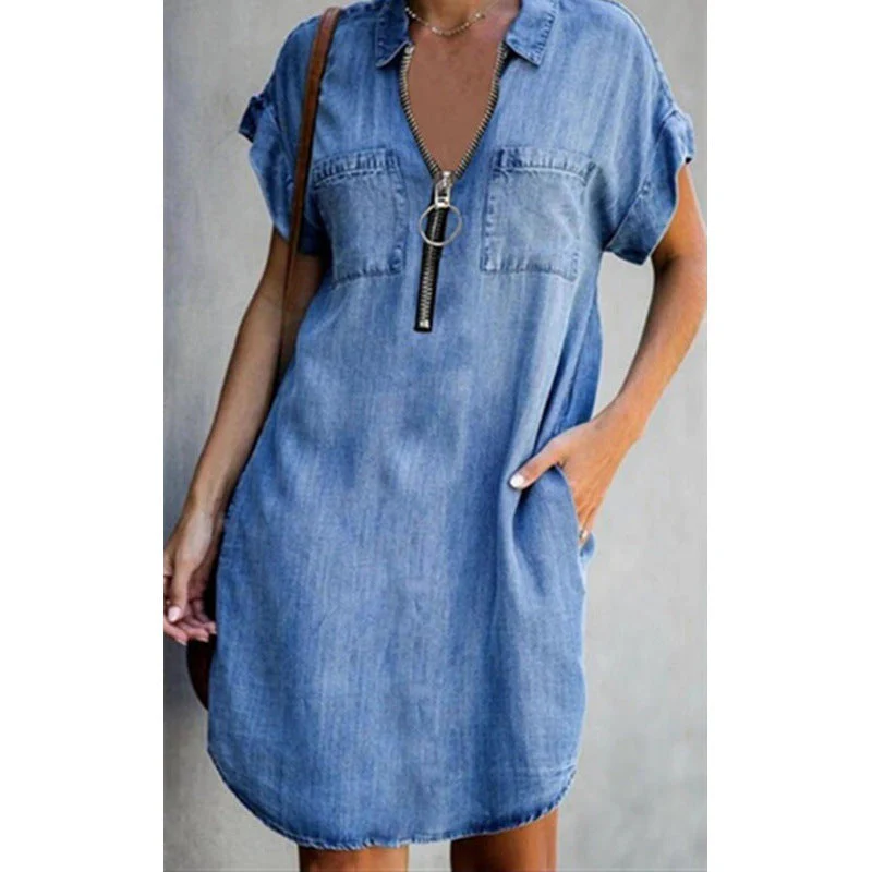 Damen Jeanskleid mit Modernem Reißverschluss und Praktischen Taschen Heidi-Mode - Image 2