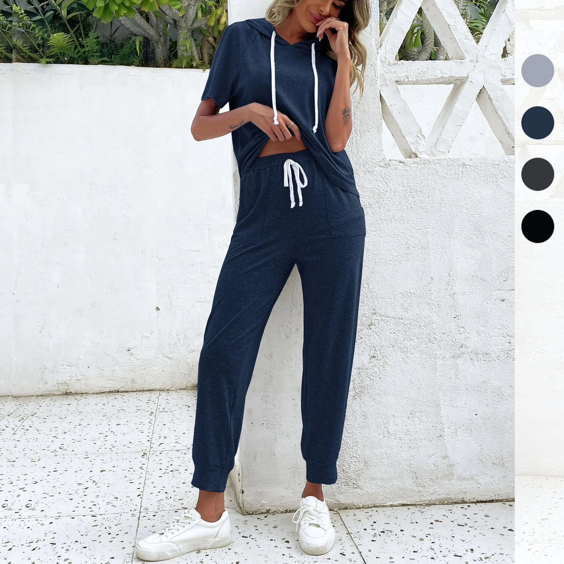 Damen Jumpsuit mit Bequemem Kordelzug und Lässigem Kurzarmdesign Heidi-Mode