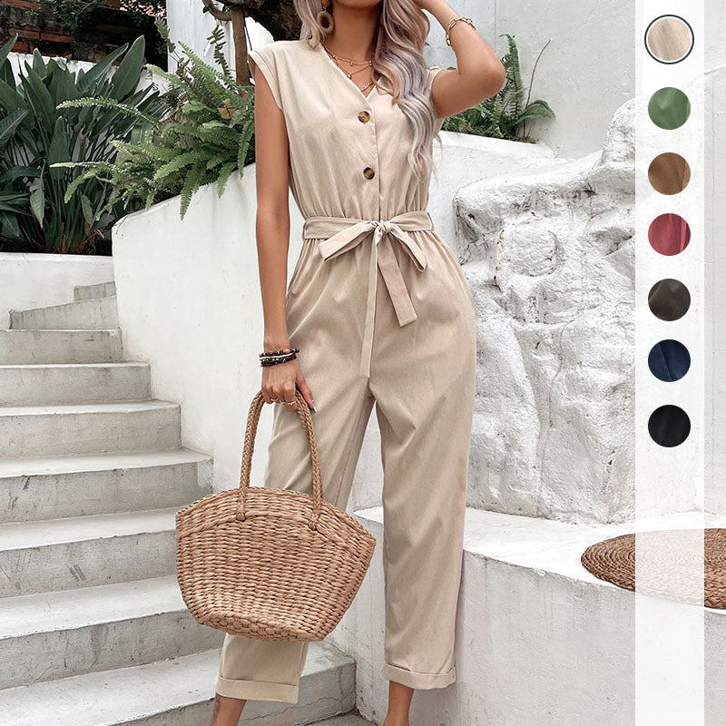 Damen Jumpsuit mit Elegantem Knopfverschluss und Schickem Taillengürtel Heidi-Mode - Image 8