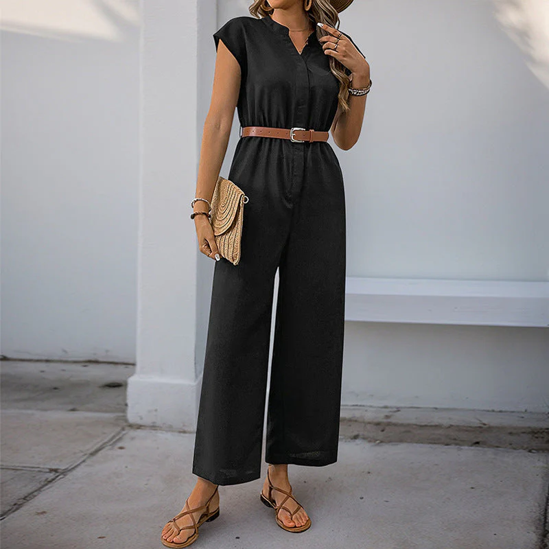 Damen Jumpsuit mit Elegantem Taillengürtel und Modernem V-Ausschnitt Heidi-Mode - Image 2