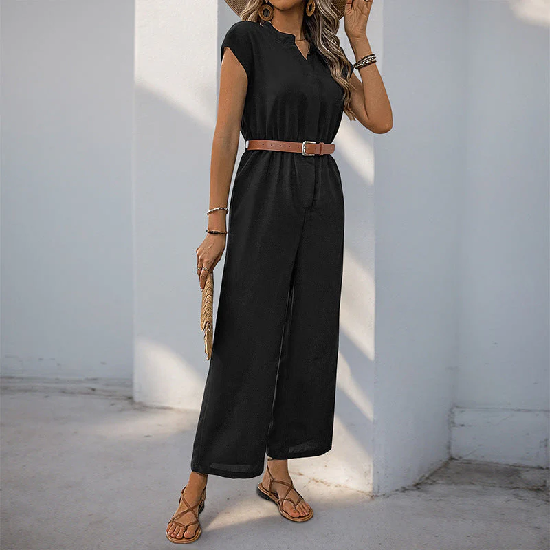 Damen Jumpsuit mit Elegantem Taillengürtel und Modernem V-Ausschnitt Heidi-Mode - Image 3